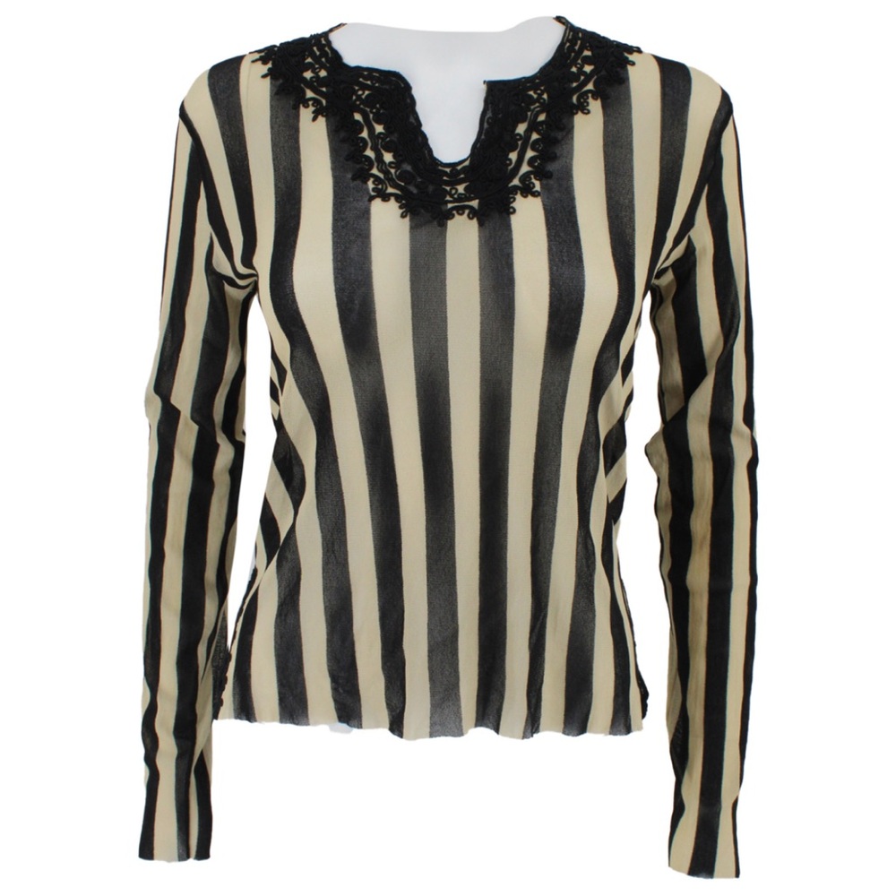 RARE 90’s Vintage Jean Paul Gaultier Maille Black And Cream Striped Top